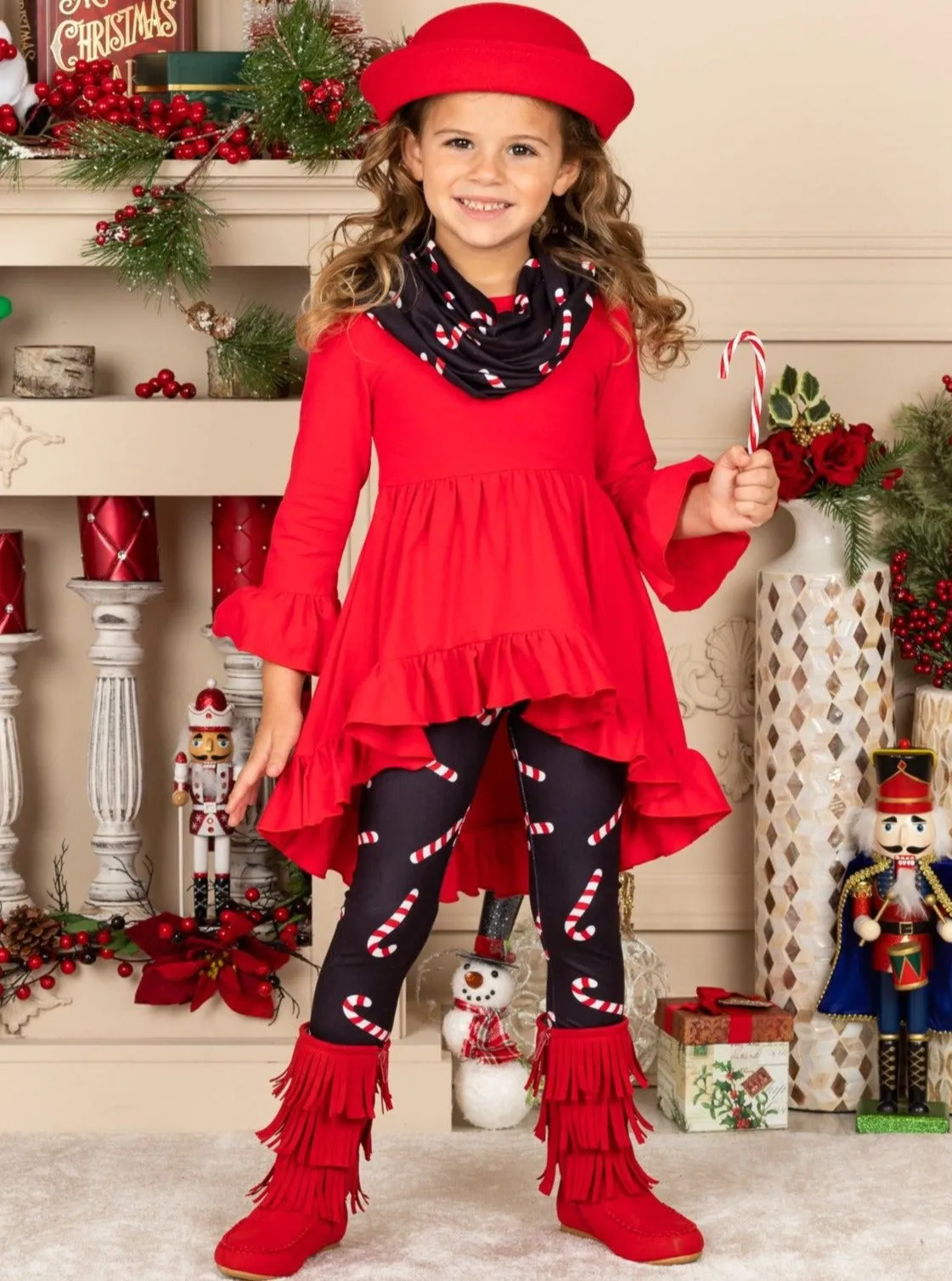 Candy Cane Cutie Tunic, Scarf, and Legging Set