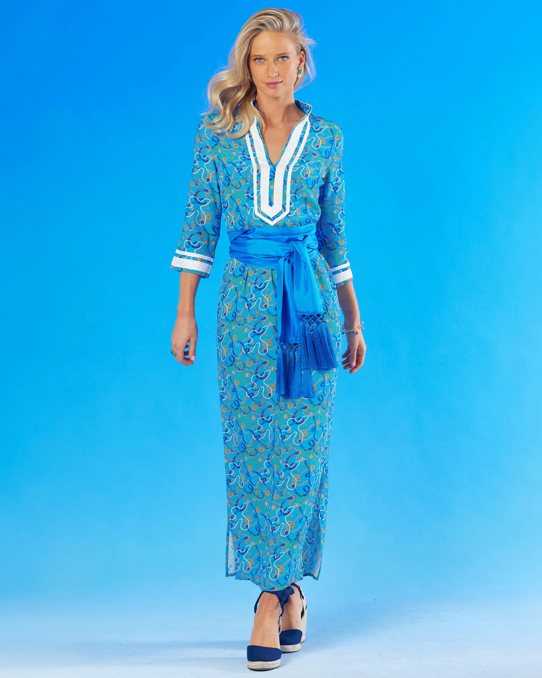 Capri Long Tunic Dress in Nautical Motifs