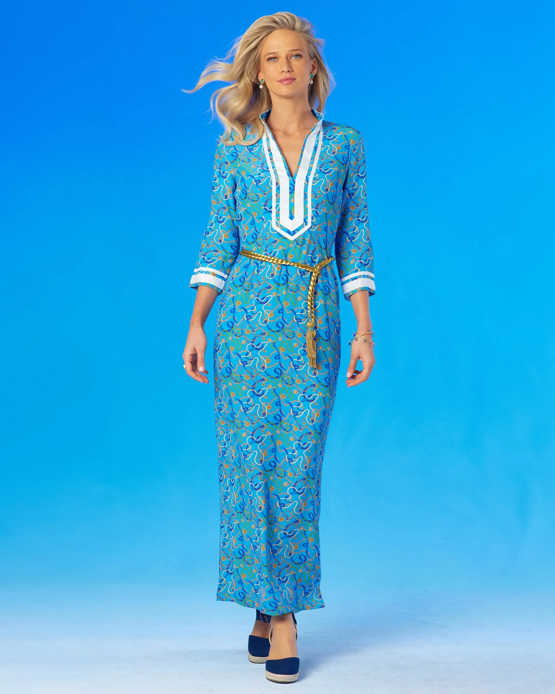 Capri Long Tunic Dress in Nautical Motifs