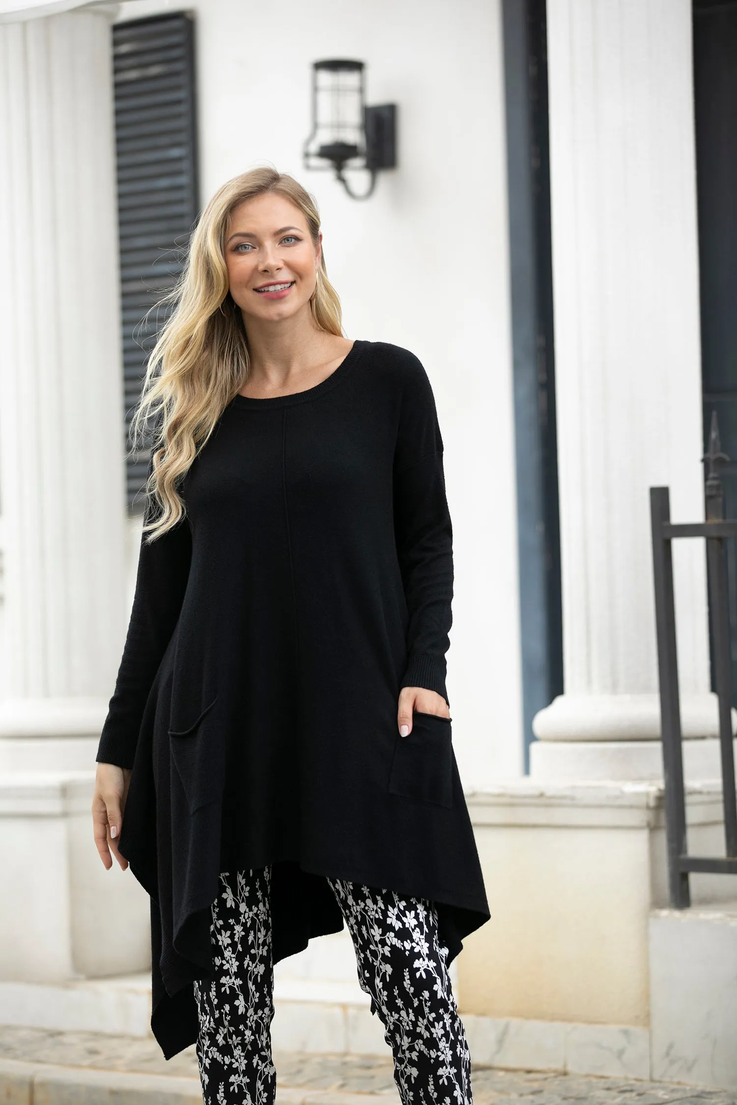 Cashmere Feel Front Pocket A-Line Tunic