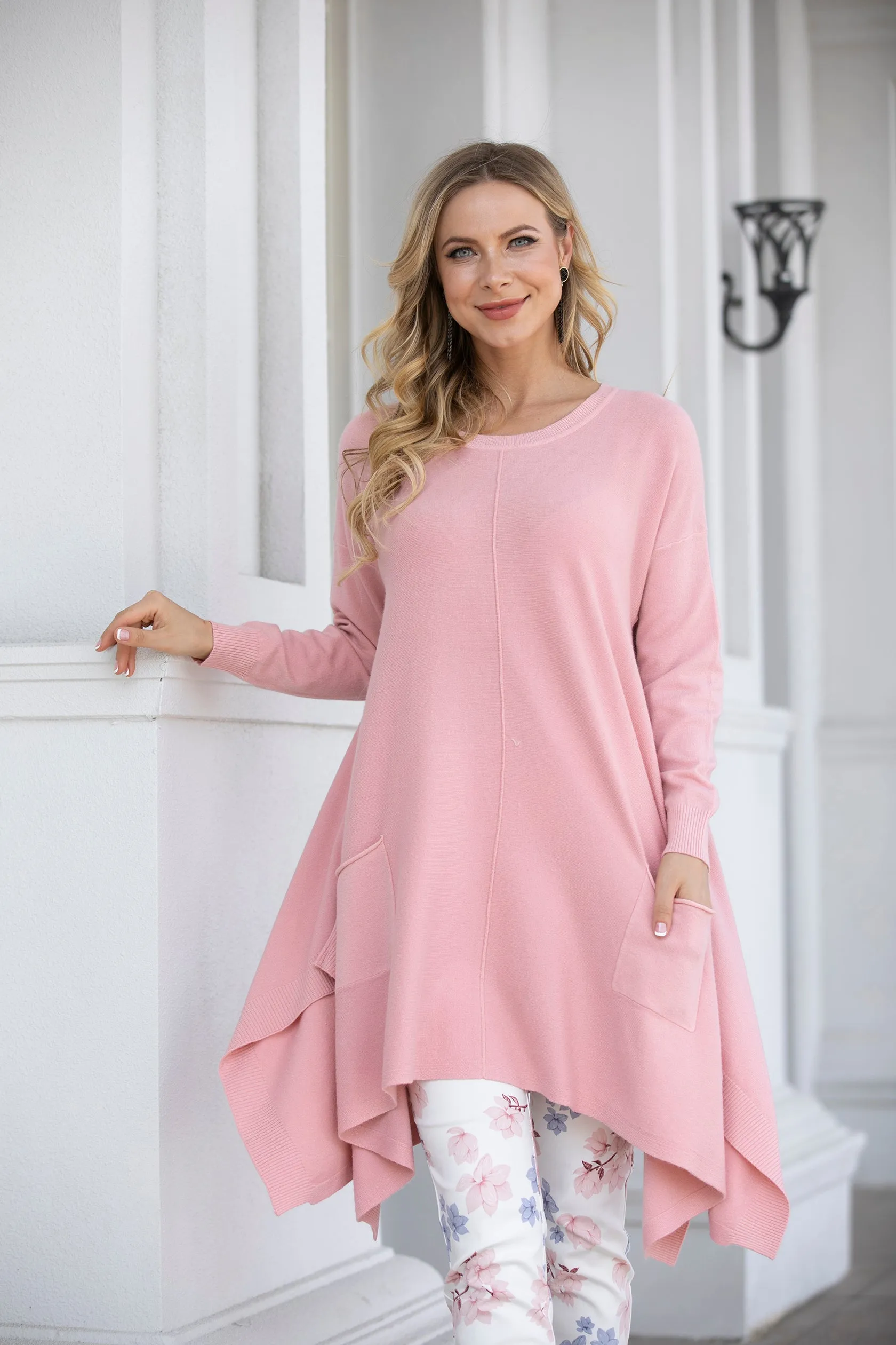 Cashmere Feel Front Pocket A-Line Tunic