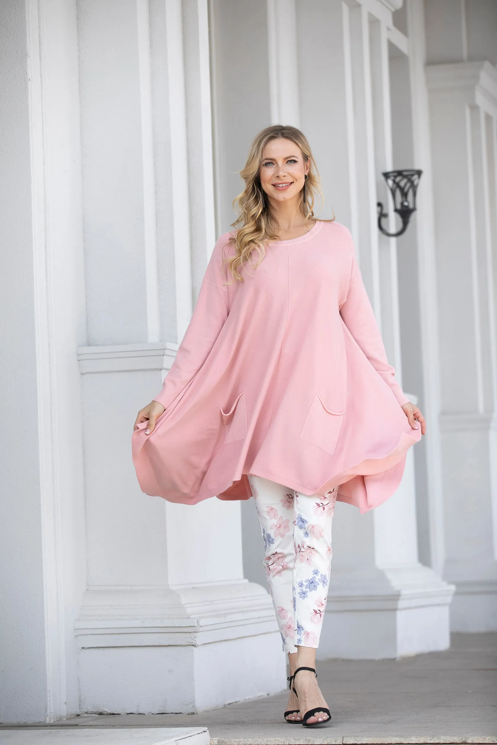 Cashmere Feel Front Pocket A-Line Tunic