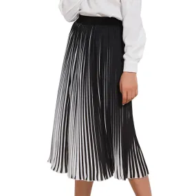 Casual Pleated Black & White Striped Long Skirt