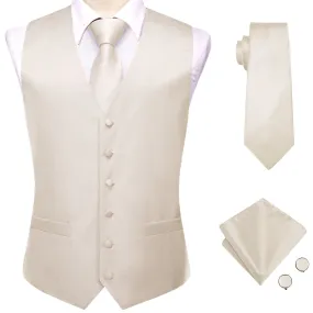 Champagne Solid Men's Vest Hanky Cufflinks Tie Set Party