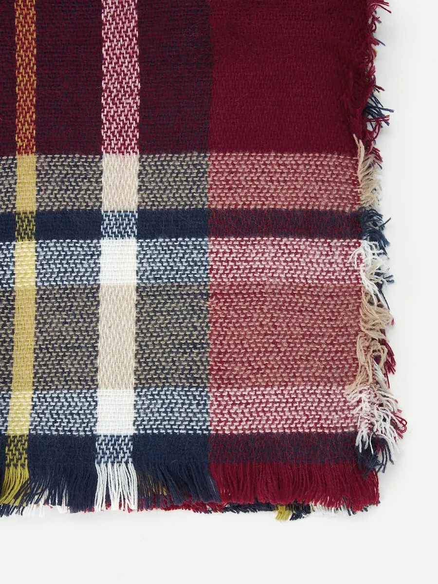 Check Frayed Trim Plaid Scarf