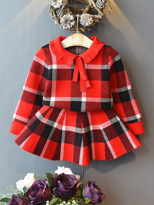 Chic and Classy Plaid Pullover Sweater and Skirt Set