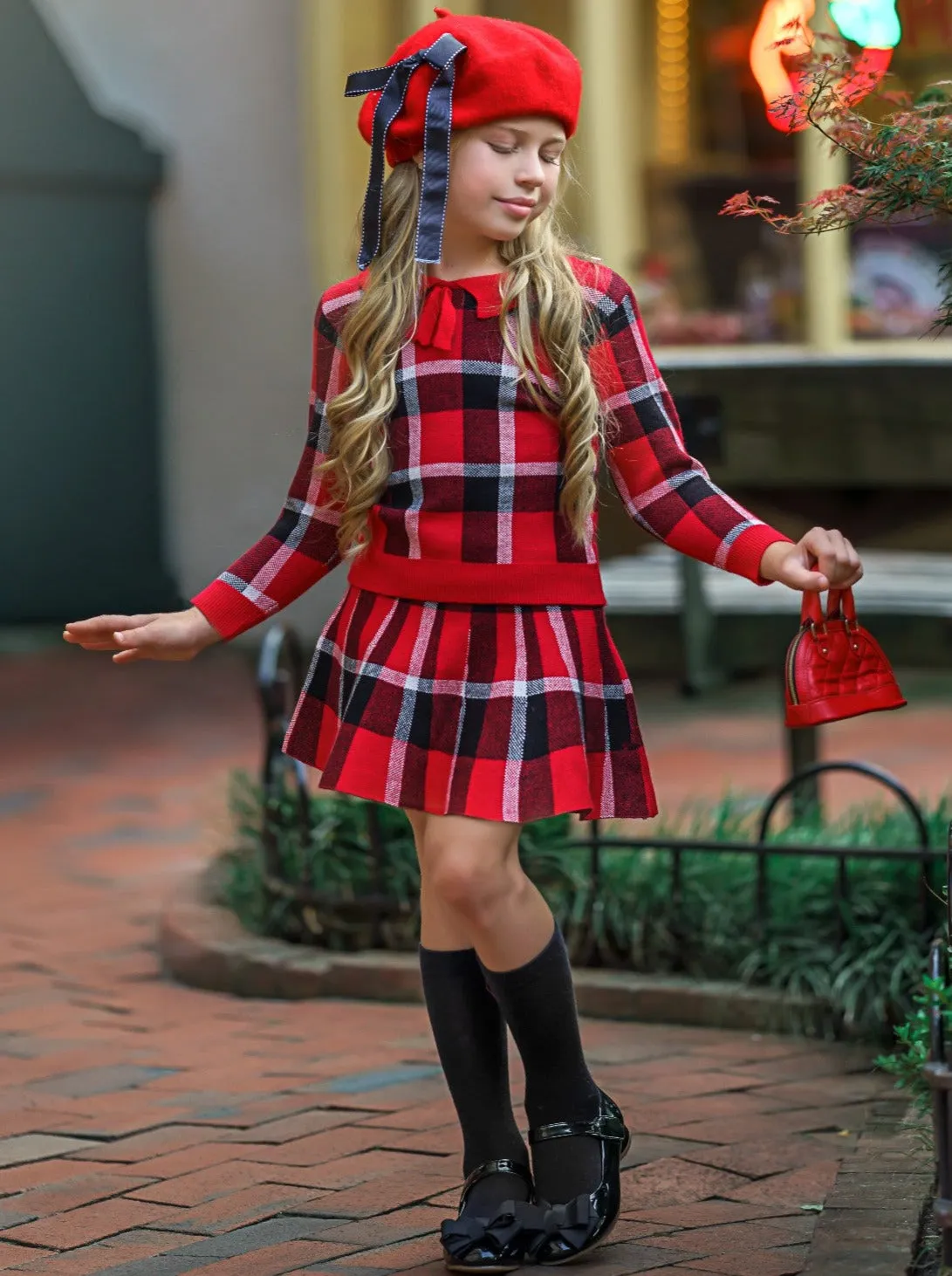 Chic and Classy Plaid Pullover Sweater and Skirt Set