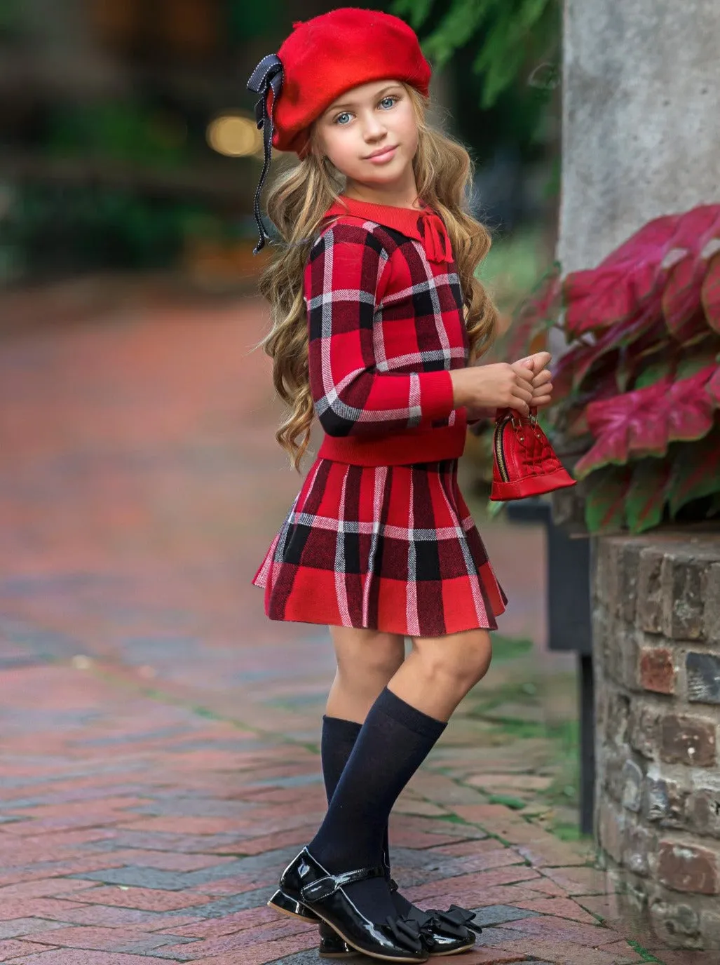 Chic and Classy Plaid Pullover Sweater and Skirt Set