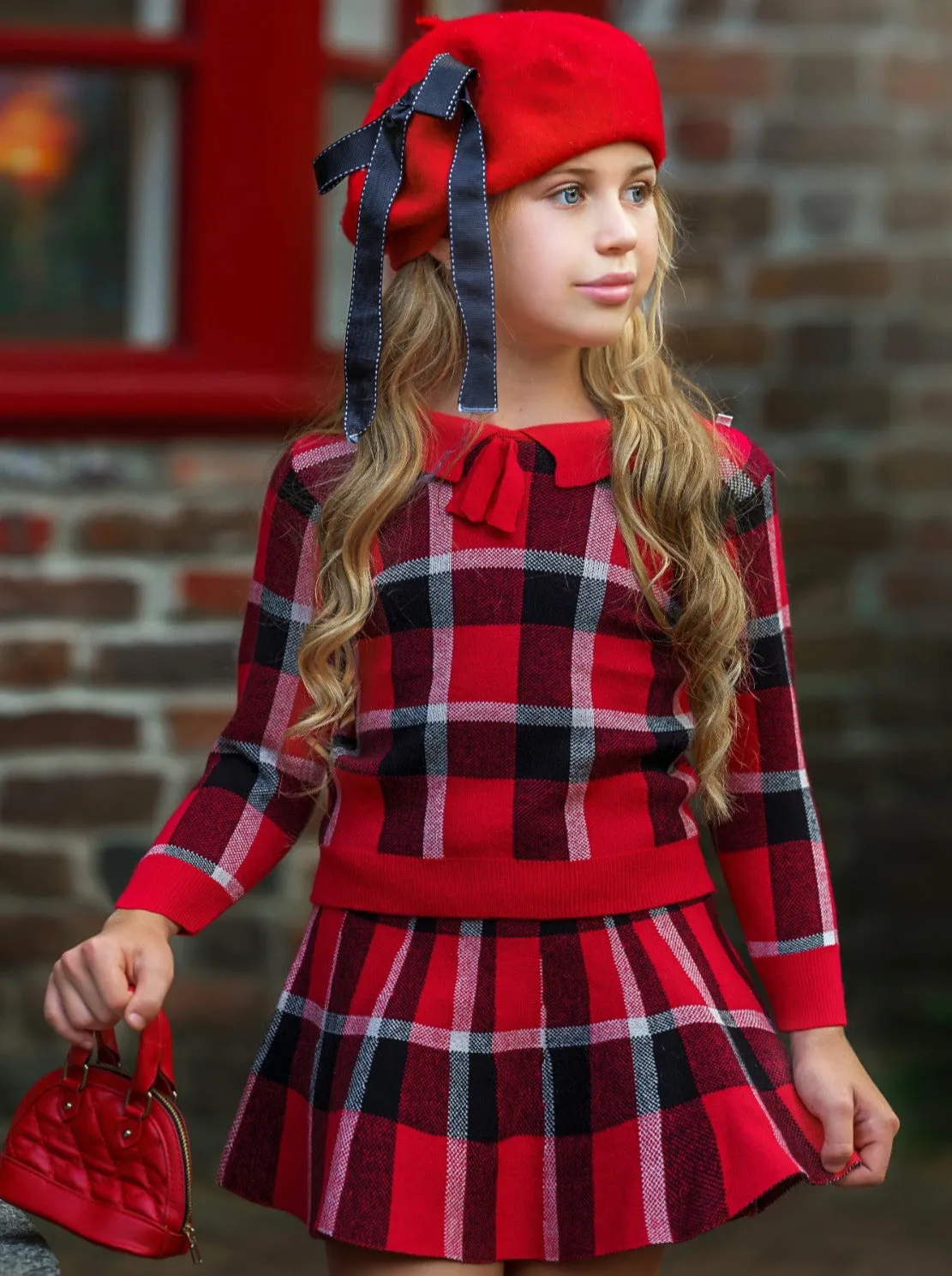 Chic and Classy Plaid Pullover Sweater and Skirt Set