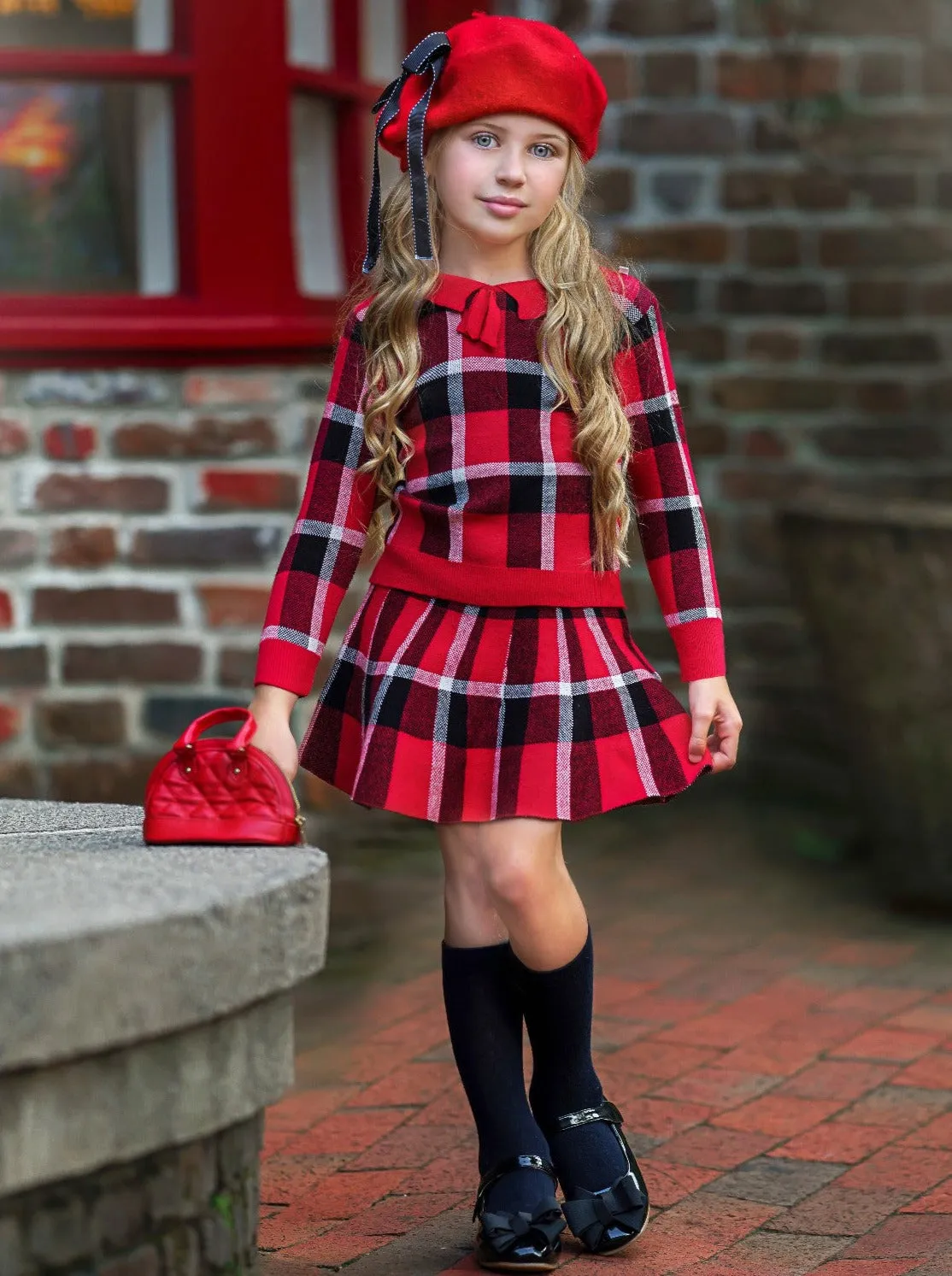 Chic and Classy Plaid Pullover Sweater and Skirt Set