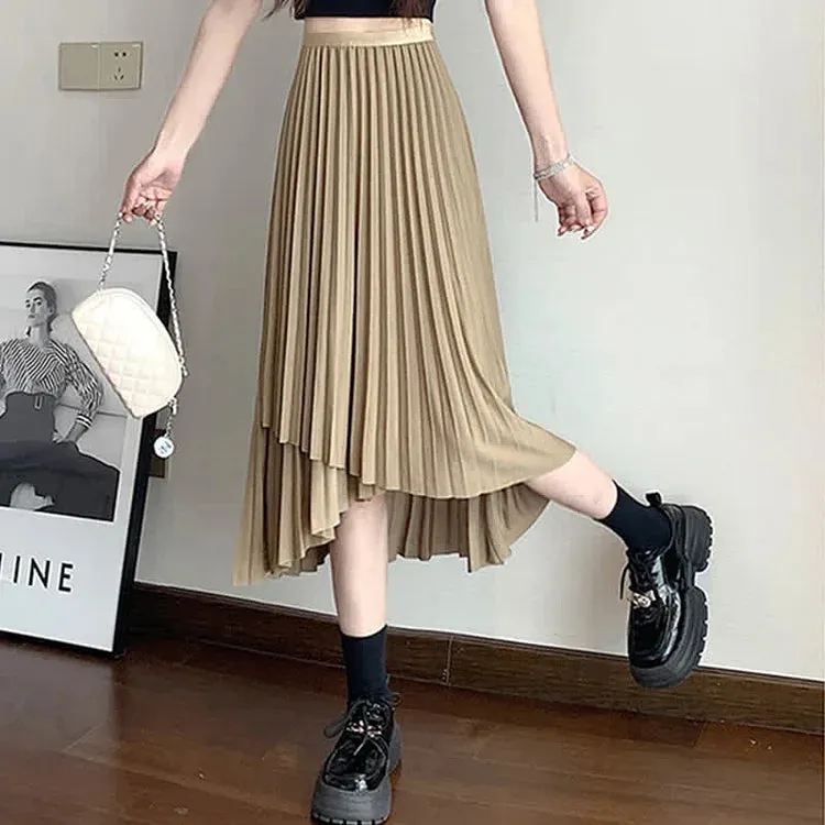 Chic Irregular Pure Color High Waist Pleated Skirt