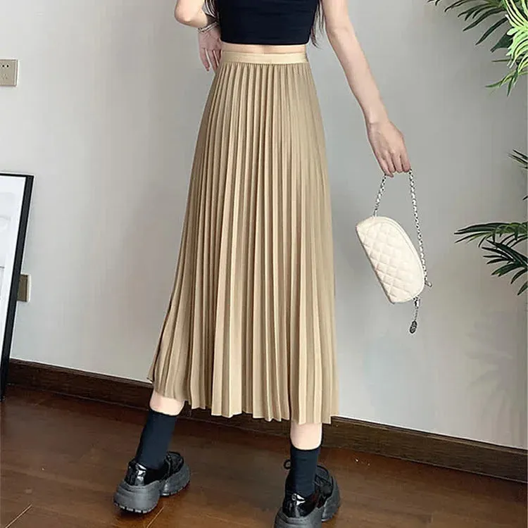 Chic Irregular Pure Color High Waist Pleated Skirt