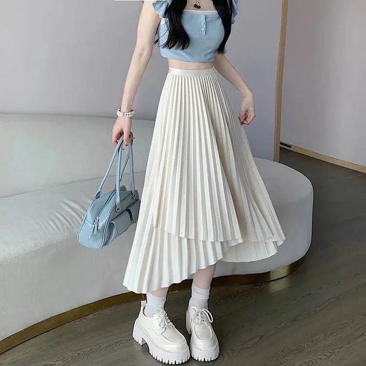 Chic Irregular Pure Color High Waist Pleated Skirt