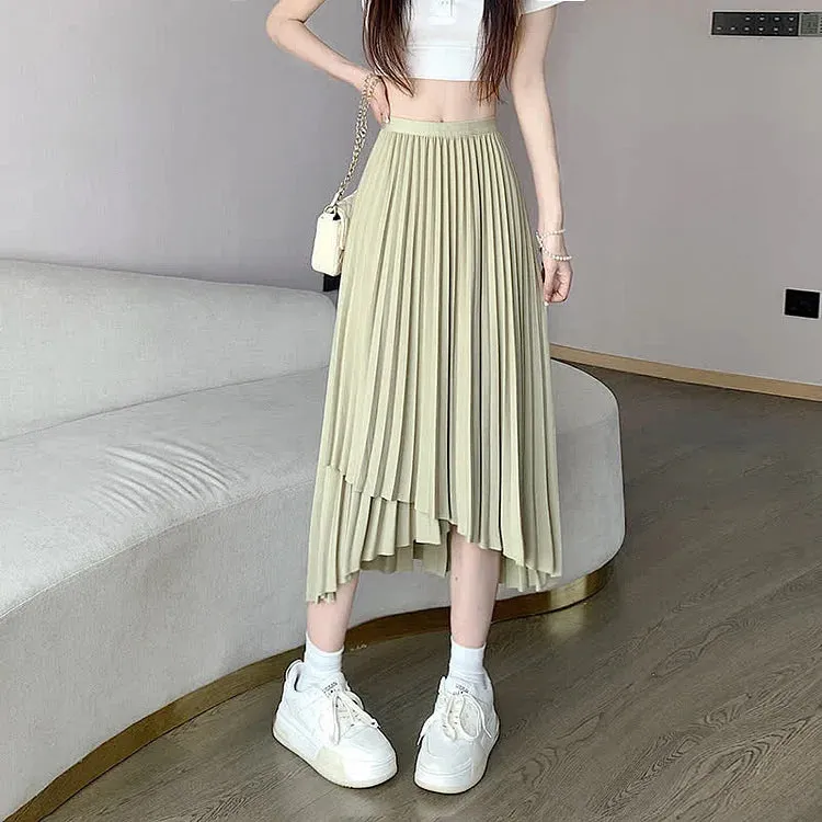 Chic Irregular Pure Color High Waist Pleated Skirt