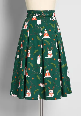 Christmas Cat-astrophe Pleated Swing Skirt