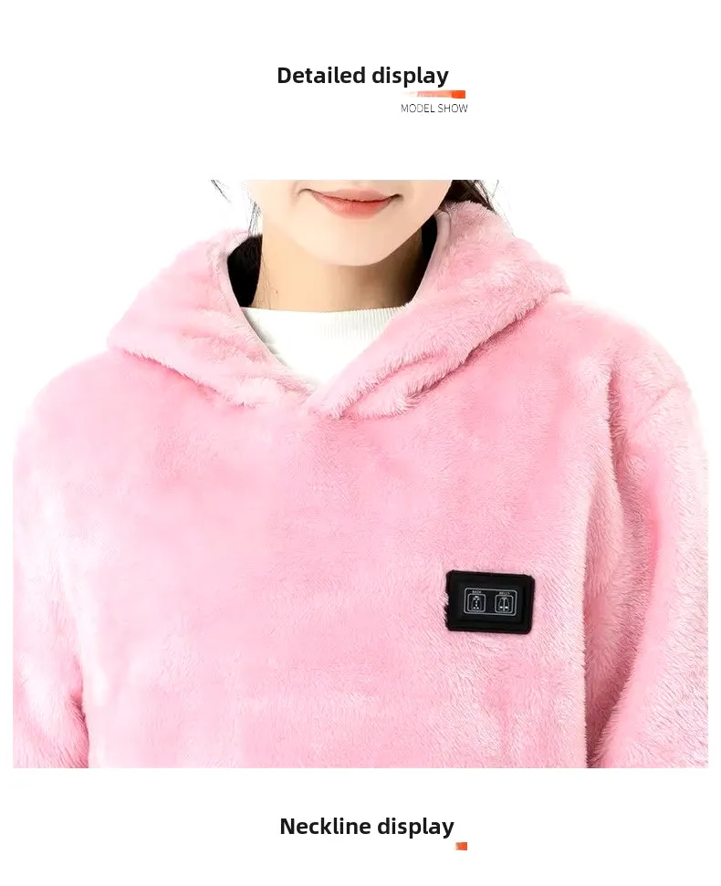 Coral Fleece Heated Hooded Sweatshirt