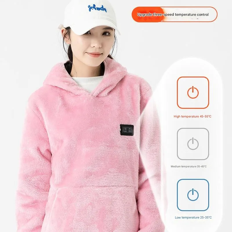 Coral Fleece Heated Hooded Sweatshirt