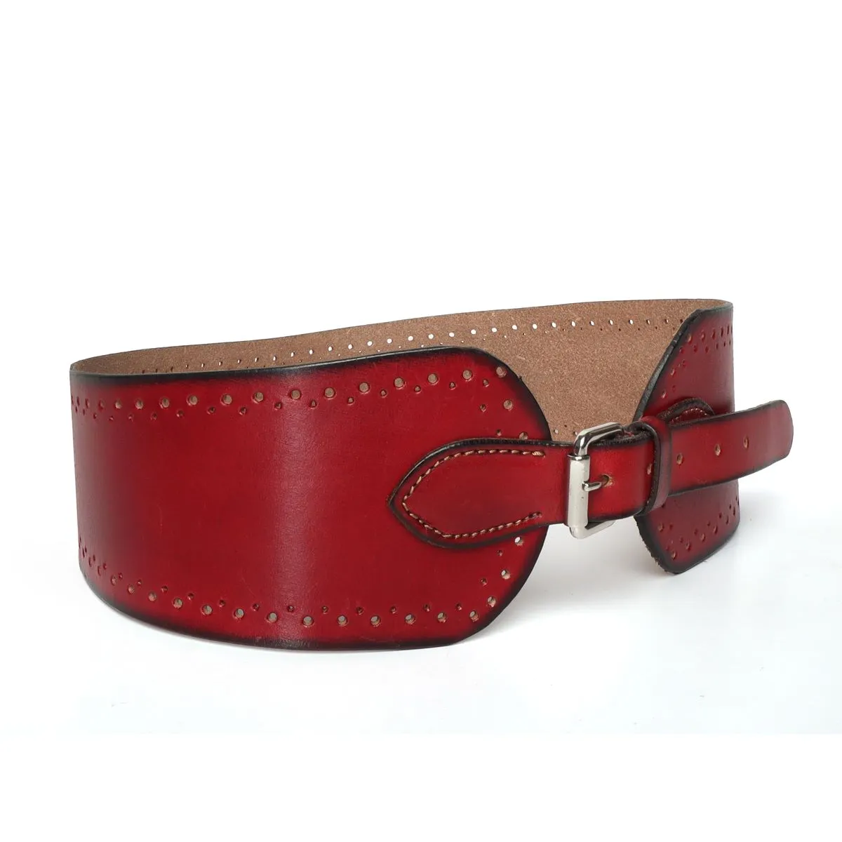 Corset Wine Leather Belt with Metal Fleck Detailing