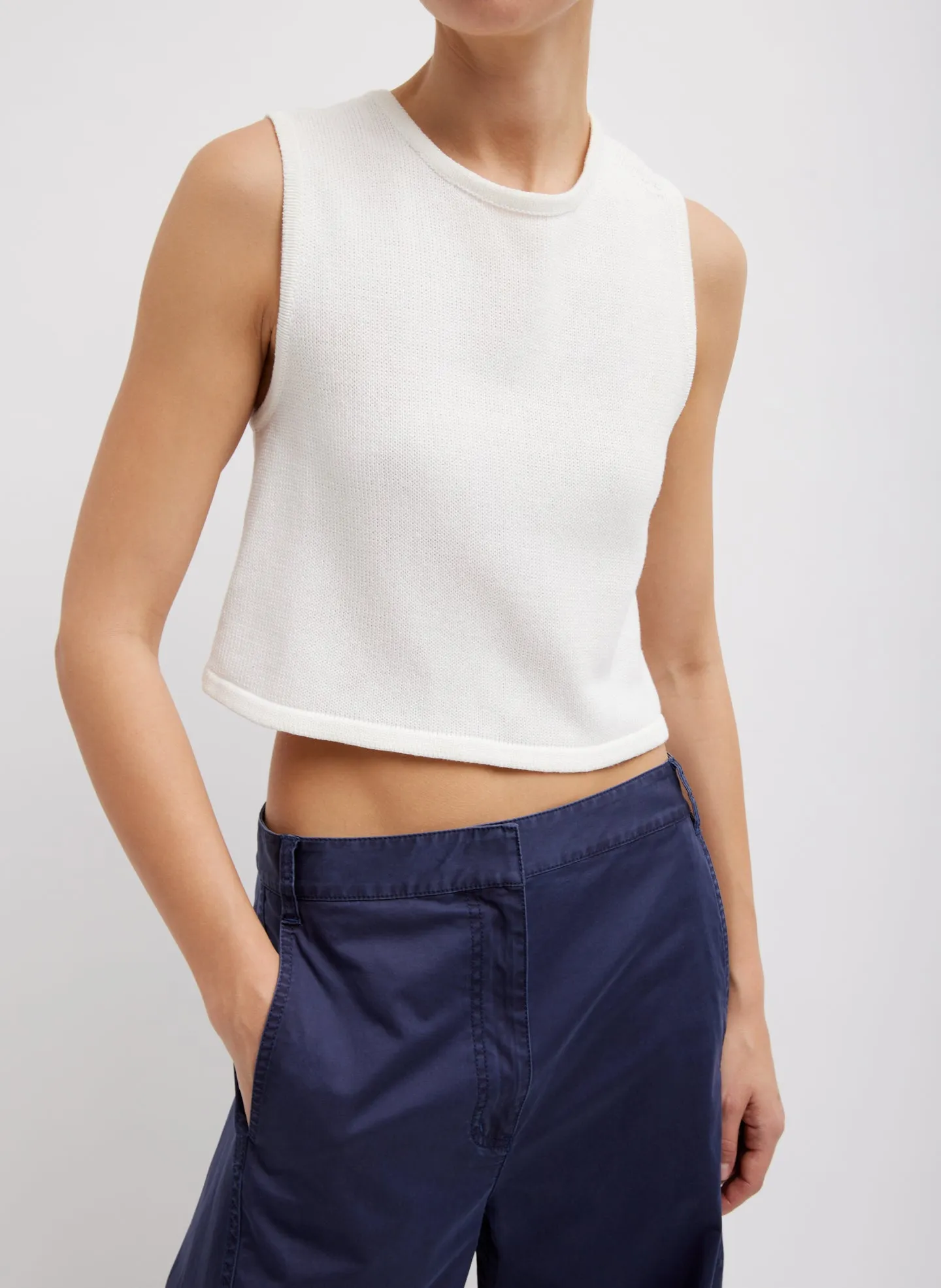 Cotton Criss Cross Cropped Sleeveless Sweater