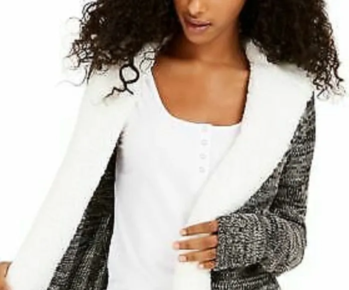 Crave Fame Juniors' Sherpa Trim Cardigan Gray Size Extra Small