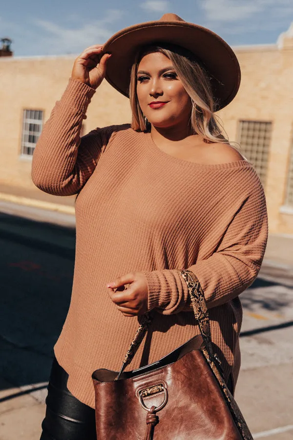 Craving Cozy Waffle Knit Tunic Top in Iced Mocha Curves
