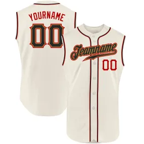 Custom Cream Black-Red Authentic Sleeveless Baseball Jersey