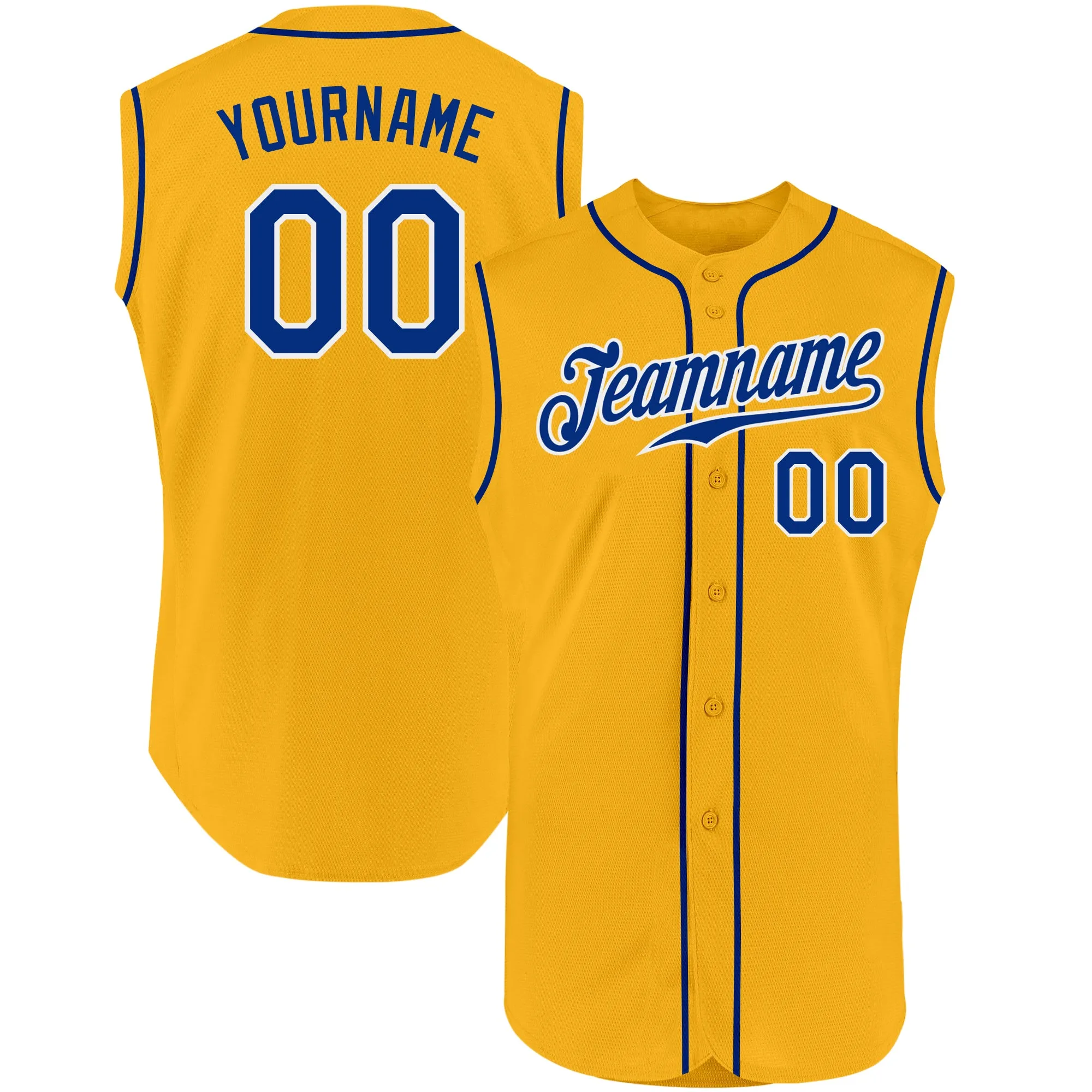 Custom Gold Royal-White Authentic Sleeveless Baseball Jersey