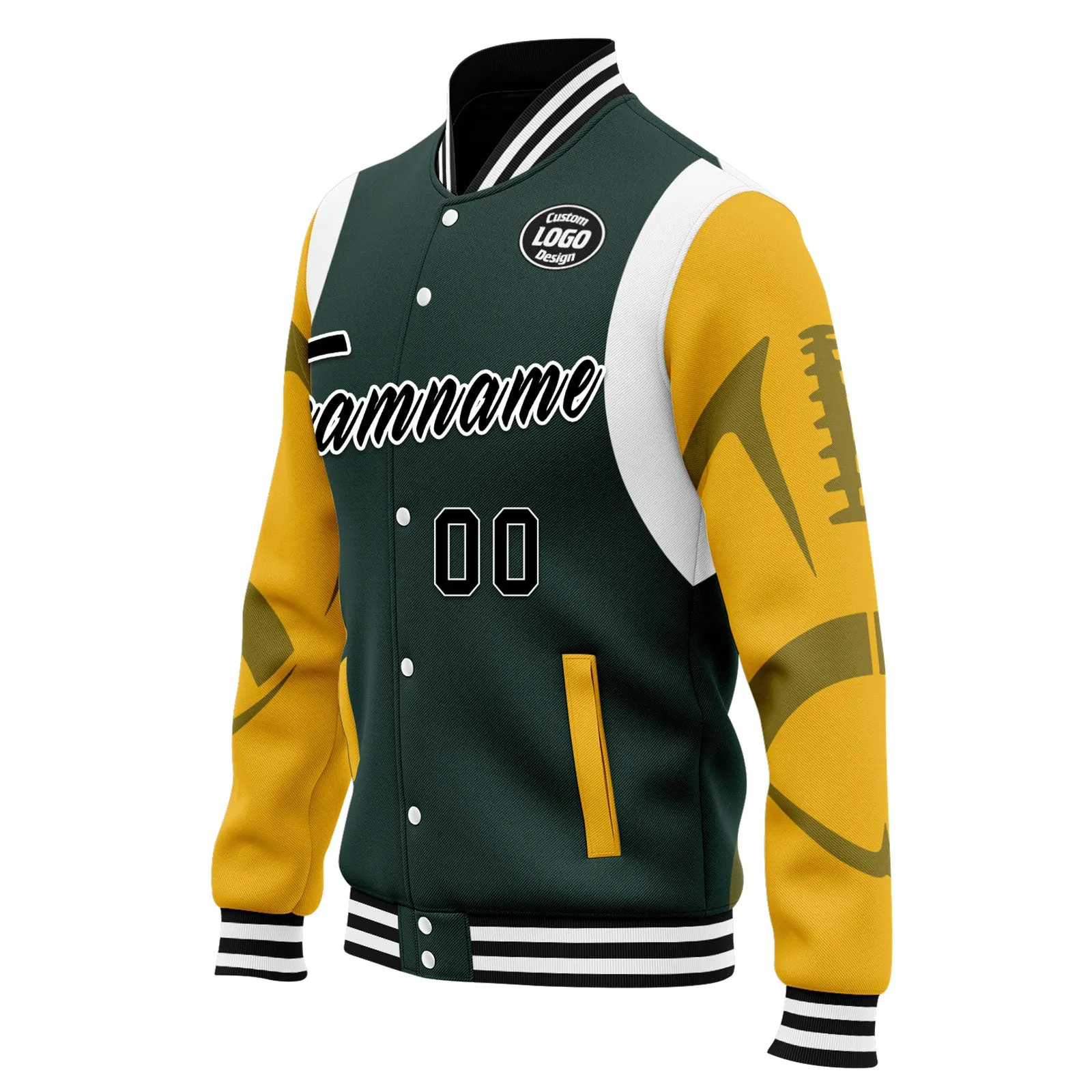 Custom Green Green Bay Jacket Bomber Full-Snap Varsity Letterman Personalized Jacket FZ005-D025004-13