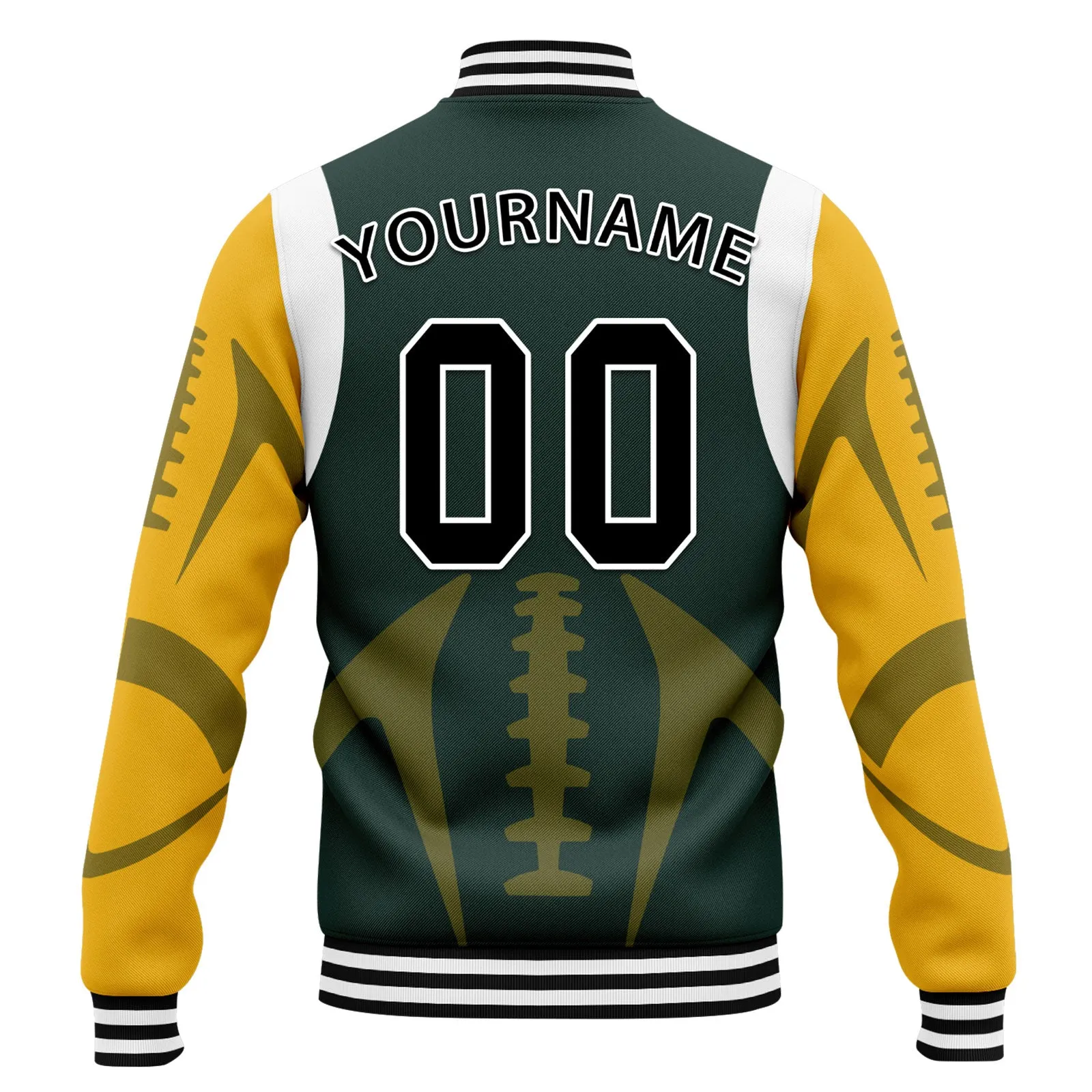 Custom Green Green Bay Jacket Bomber Full-Snap Varsity Letterman Personalized Jacket FZ005-D025004-13