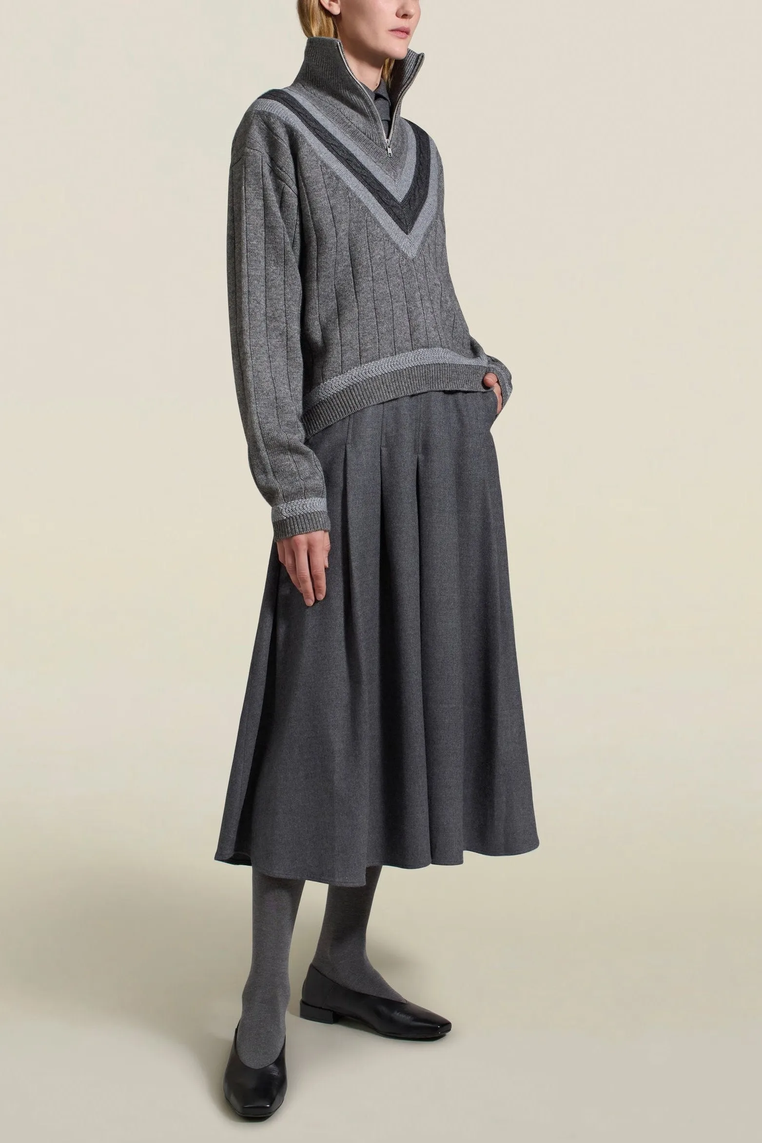 Dakota Pleated Skirt, Heather Grey