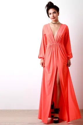 Deep V Neck Thigh High Slit Maxi Dress