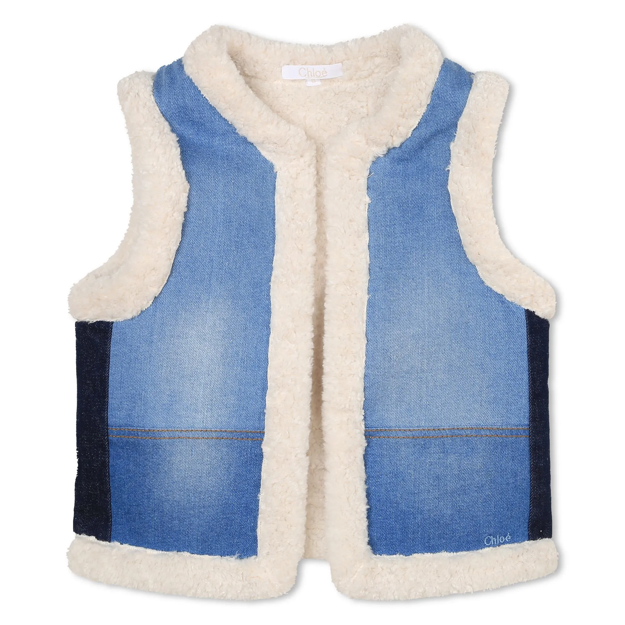 Denim Colorblock Shearling Vest