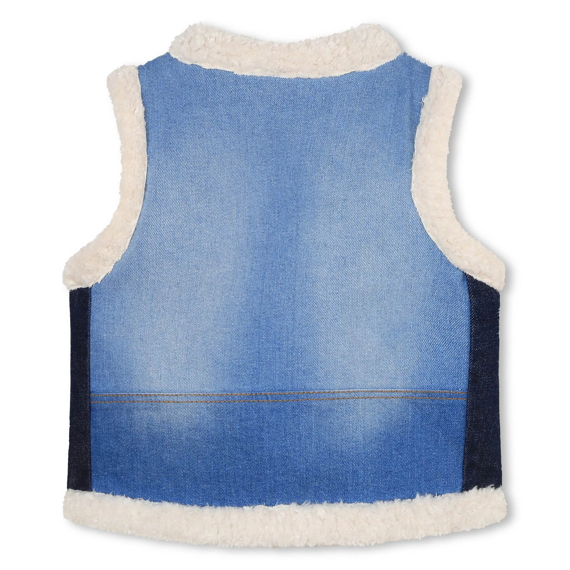 Denim Colorblock Shearling Vest