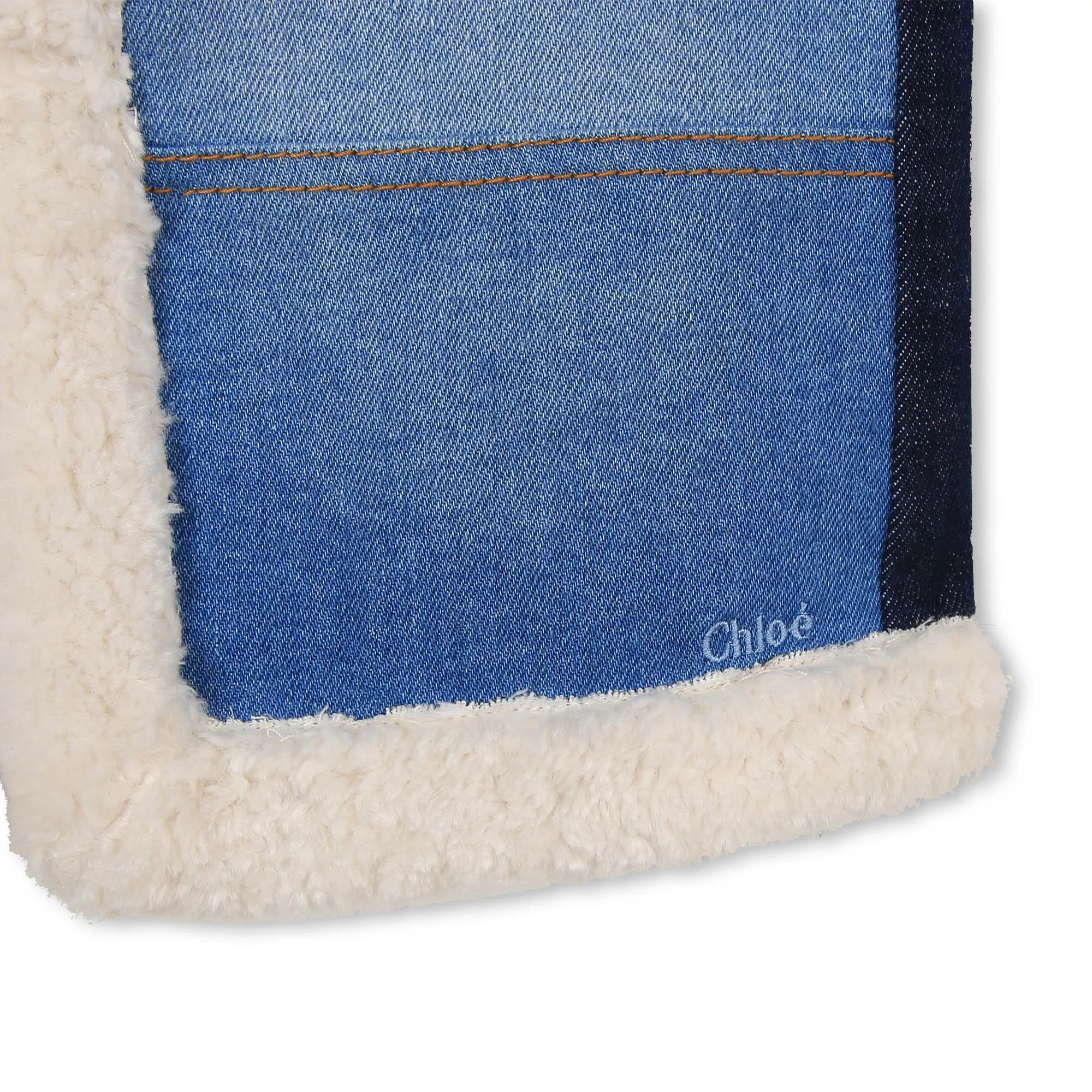 Denim Colorblock Shearling Vest