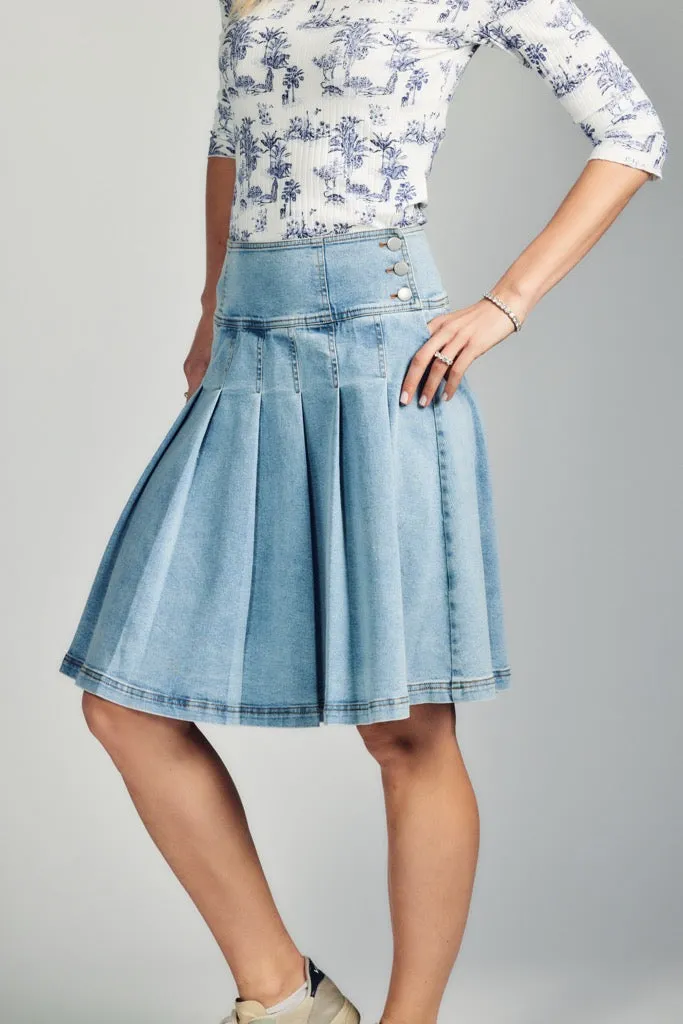 Denim Pleated Skirt