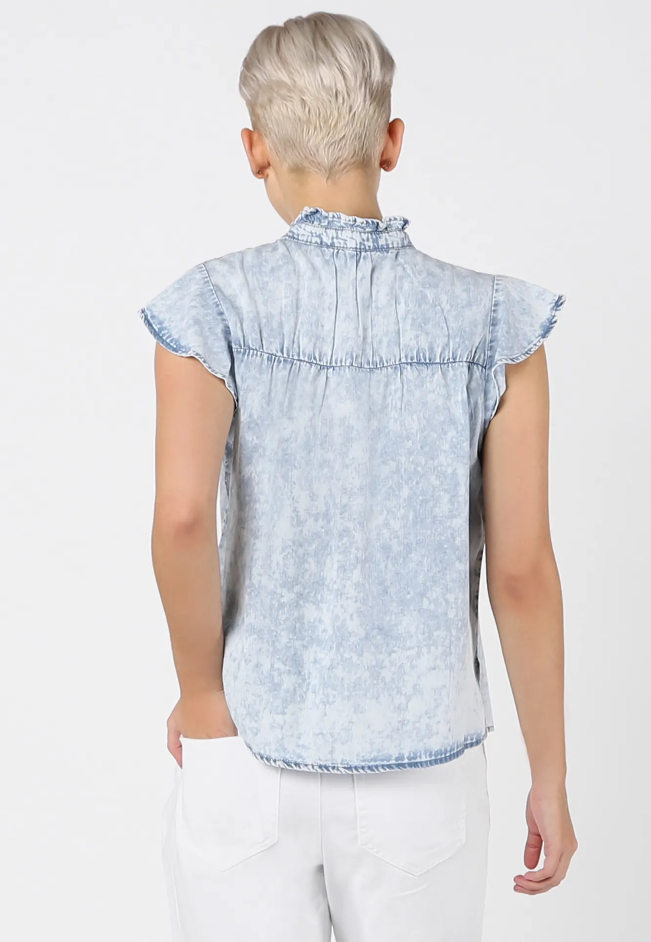 Dex Acid Wash Ruffle Blouse