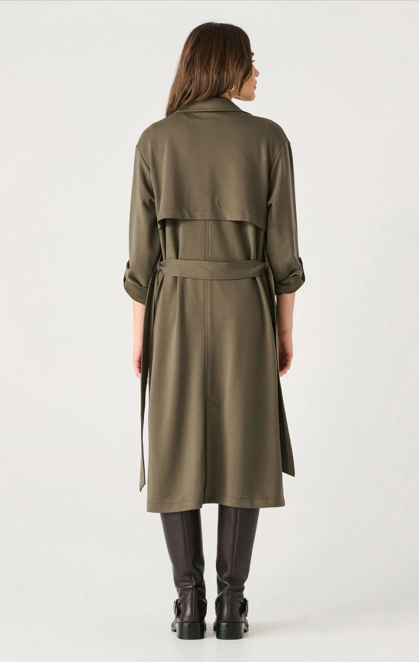 Dex Double Breasted Knit Trench Coat Olive