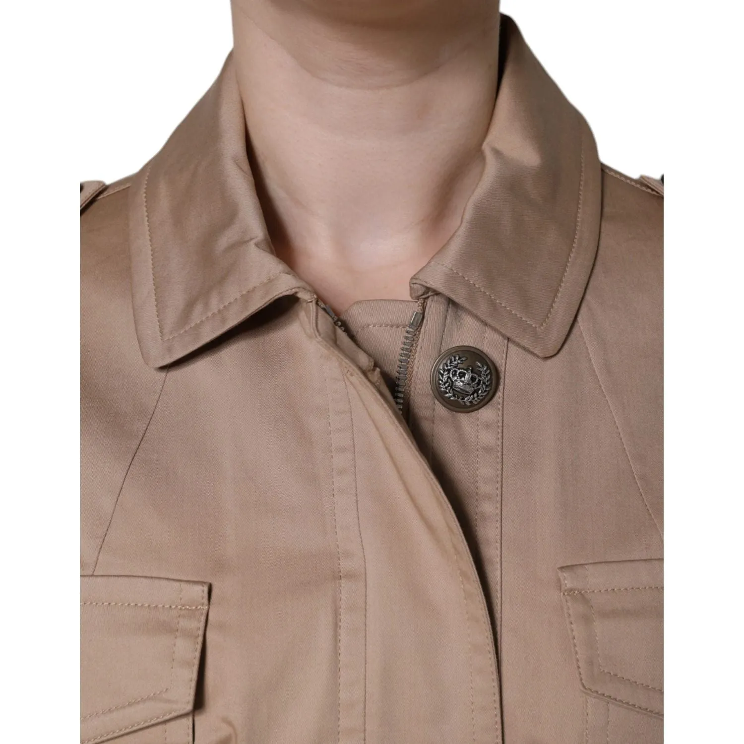 Dolce & Gabbana Beige Cotton Long Sleeve Collared Coat Jacket