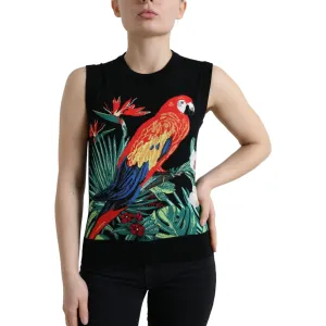 Dolce & Gabbana Elegant Crew Neck Wool Silk Tank with Bird Embroidery