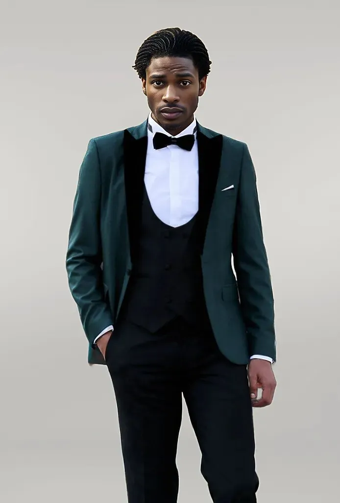 Double Breasted Patterned Green Men Tuxedo - Wessi