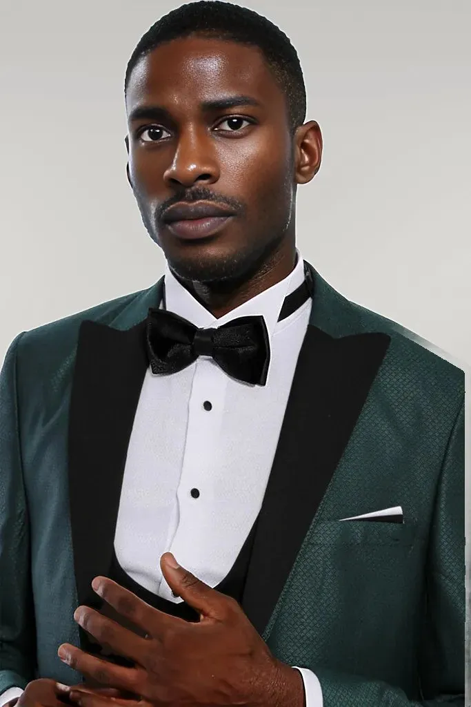 Double Breasted Patterned Green Men Tuxedo - Wessi