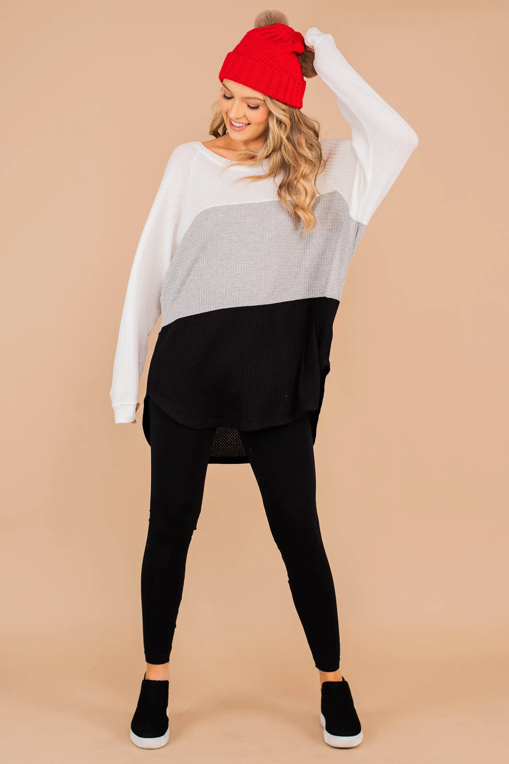 Easy Like Sunday Black Colorblock Waffle Tunic