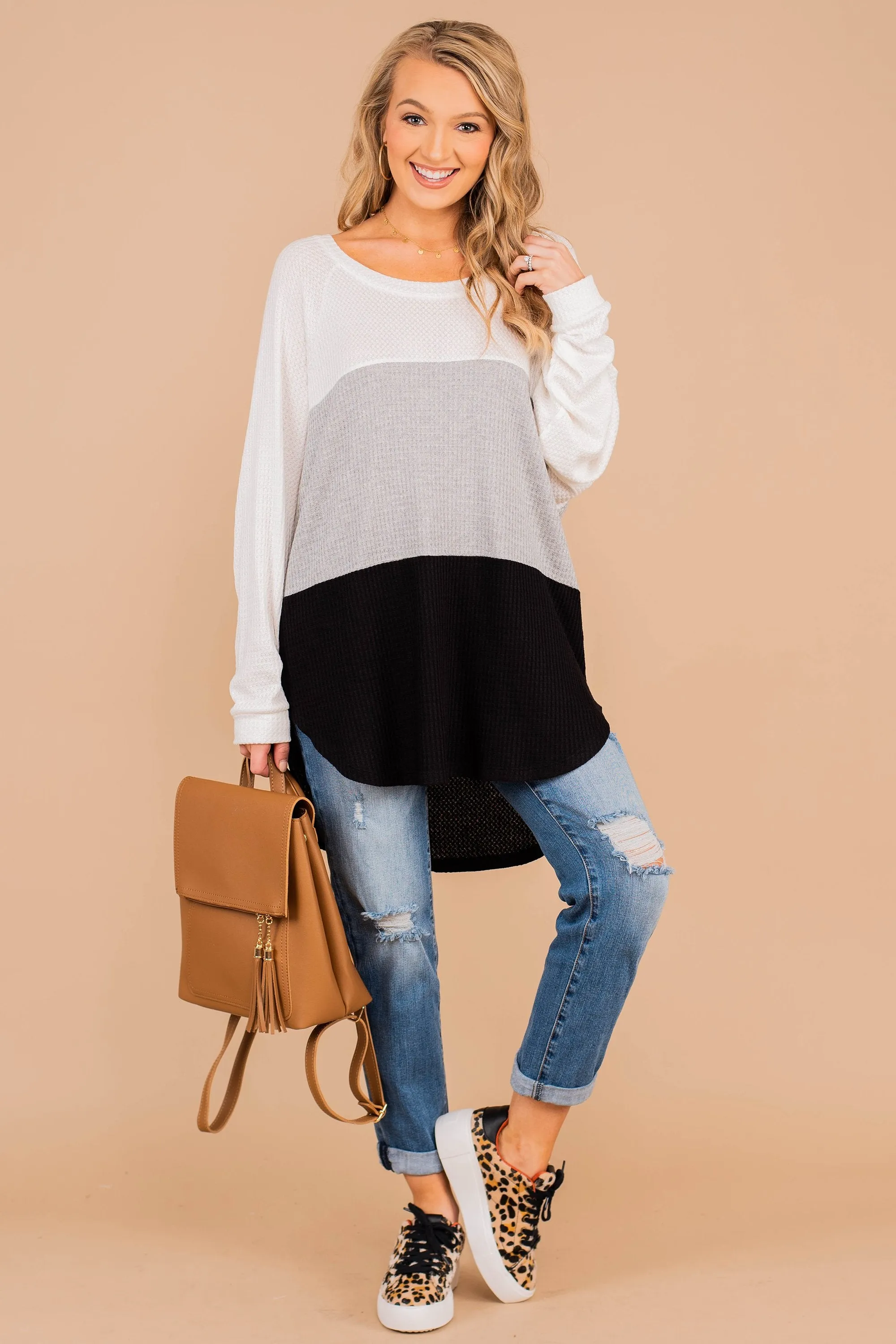 Easy Like Sunday Black Colorblock Waffle Tunic