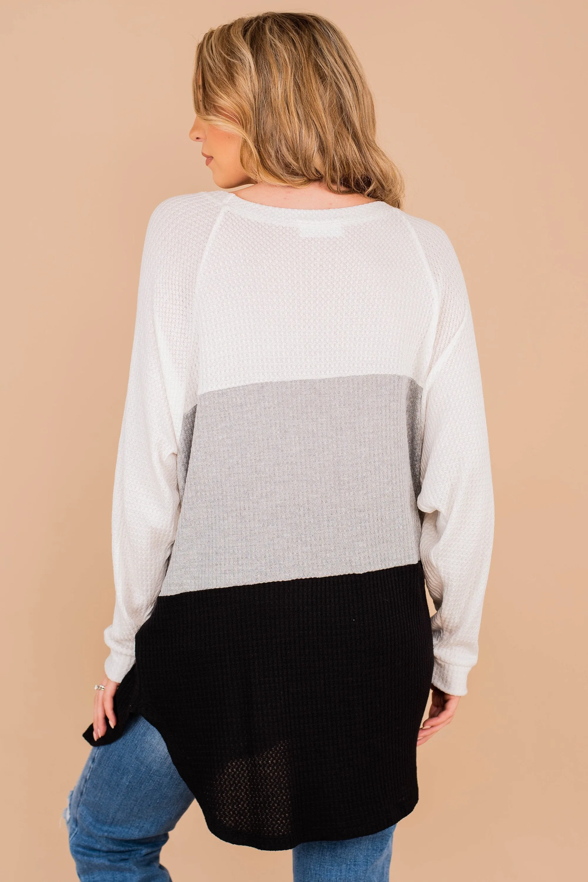 Easy Like Sunday Black Colorblock Waffle Tunic