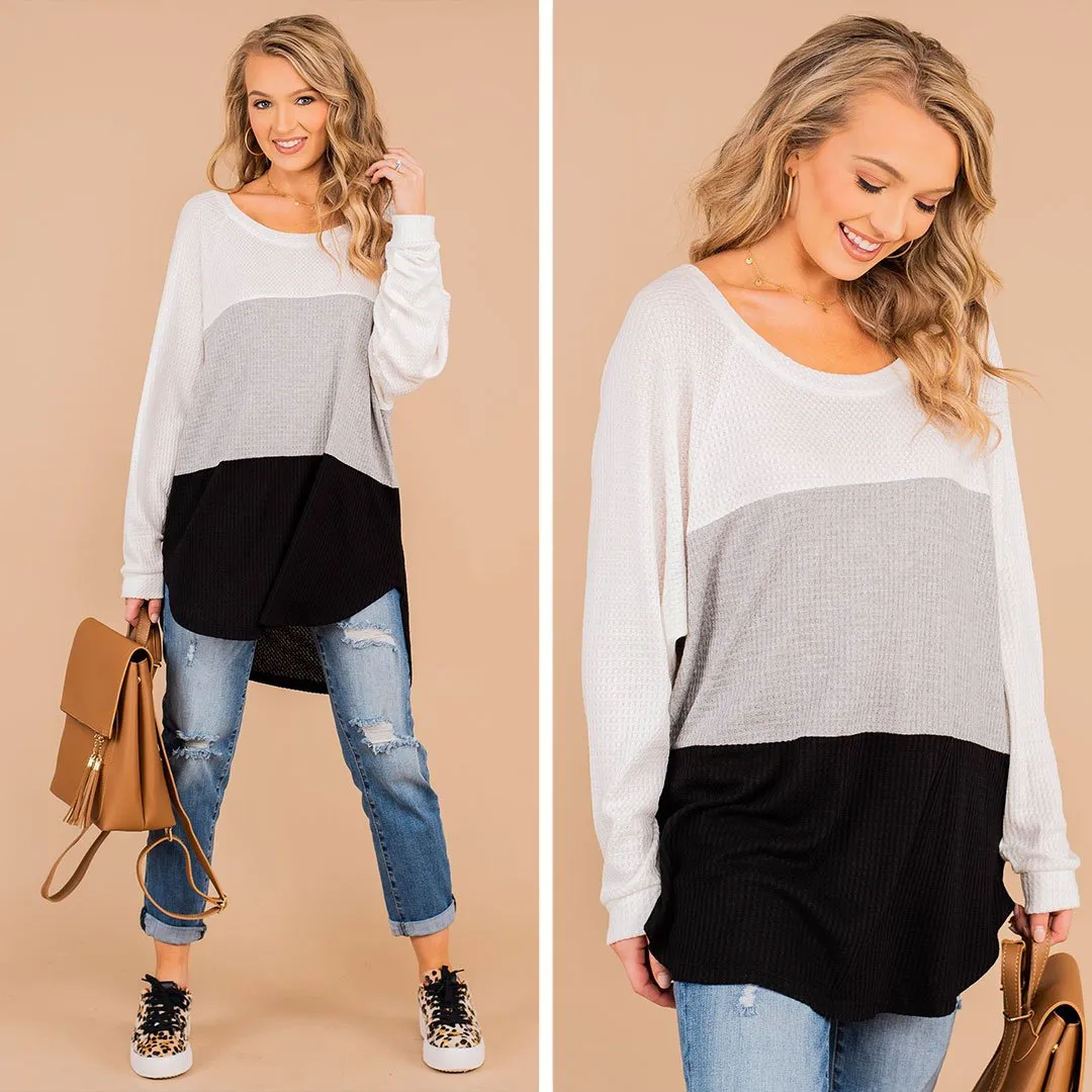 Easy Like Sunday Black Colorblock Waffle Tunic