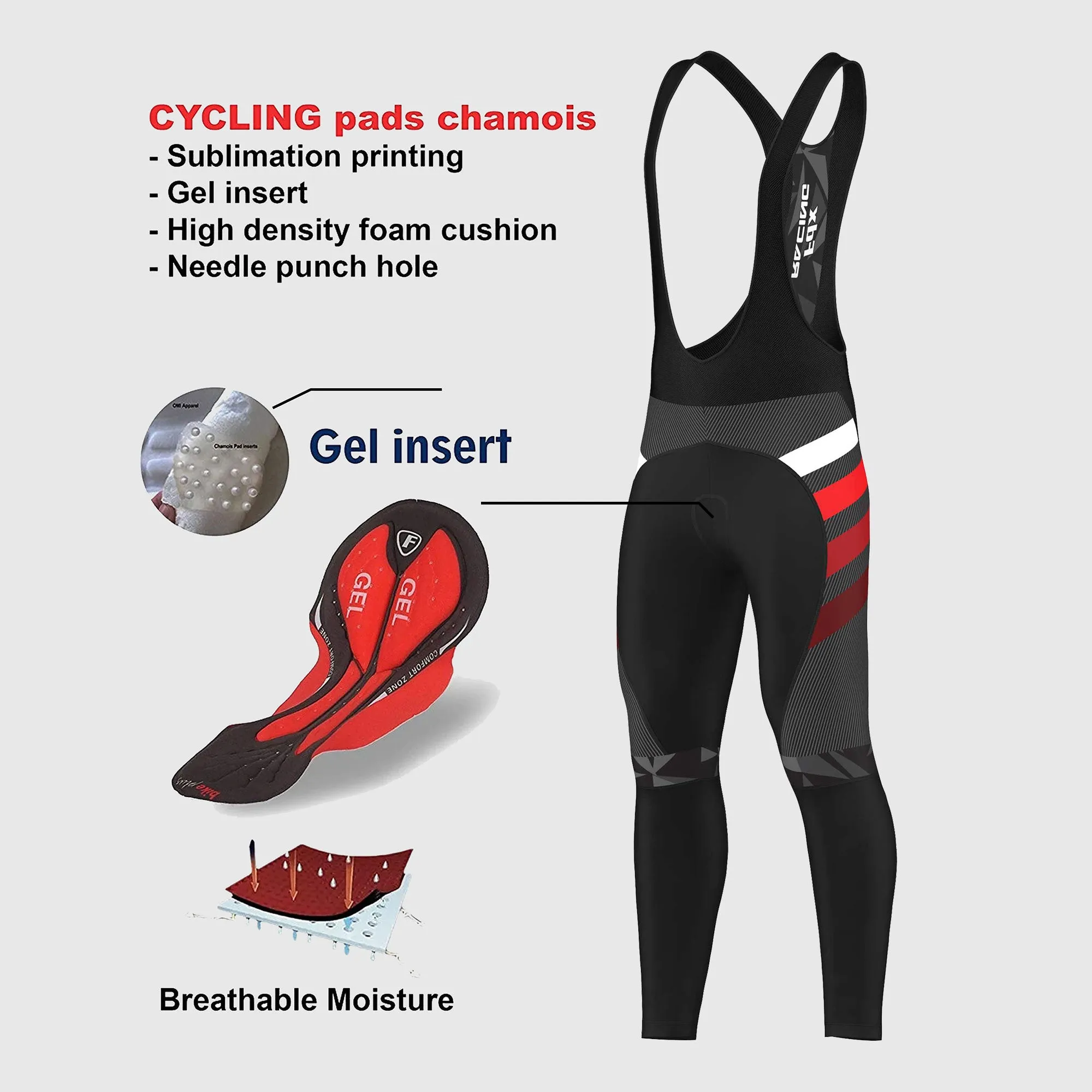 Fdx Equin Men's & Boy's Red Thermal Padded Cycling Bib Tights