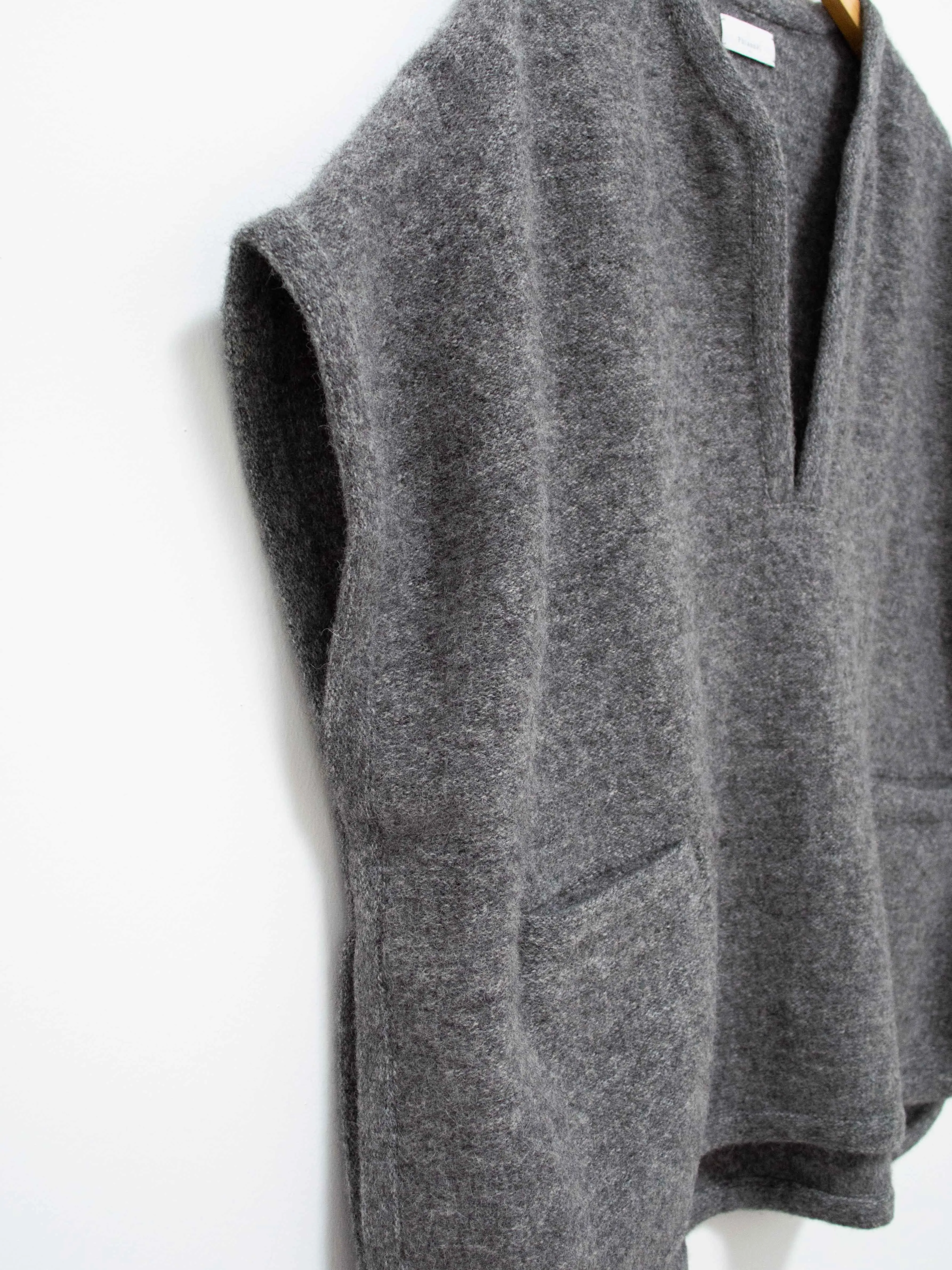 Felt Wool Knit Poncho - Charcoal