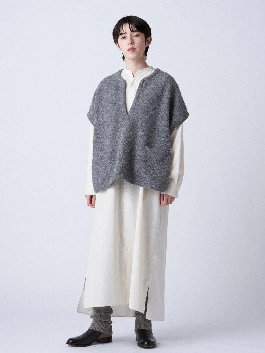 Felt Wool Knit Poncho - Charcoal