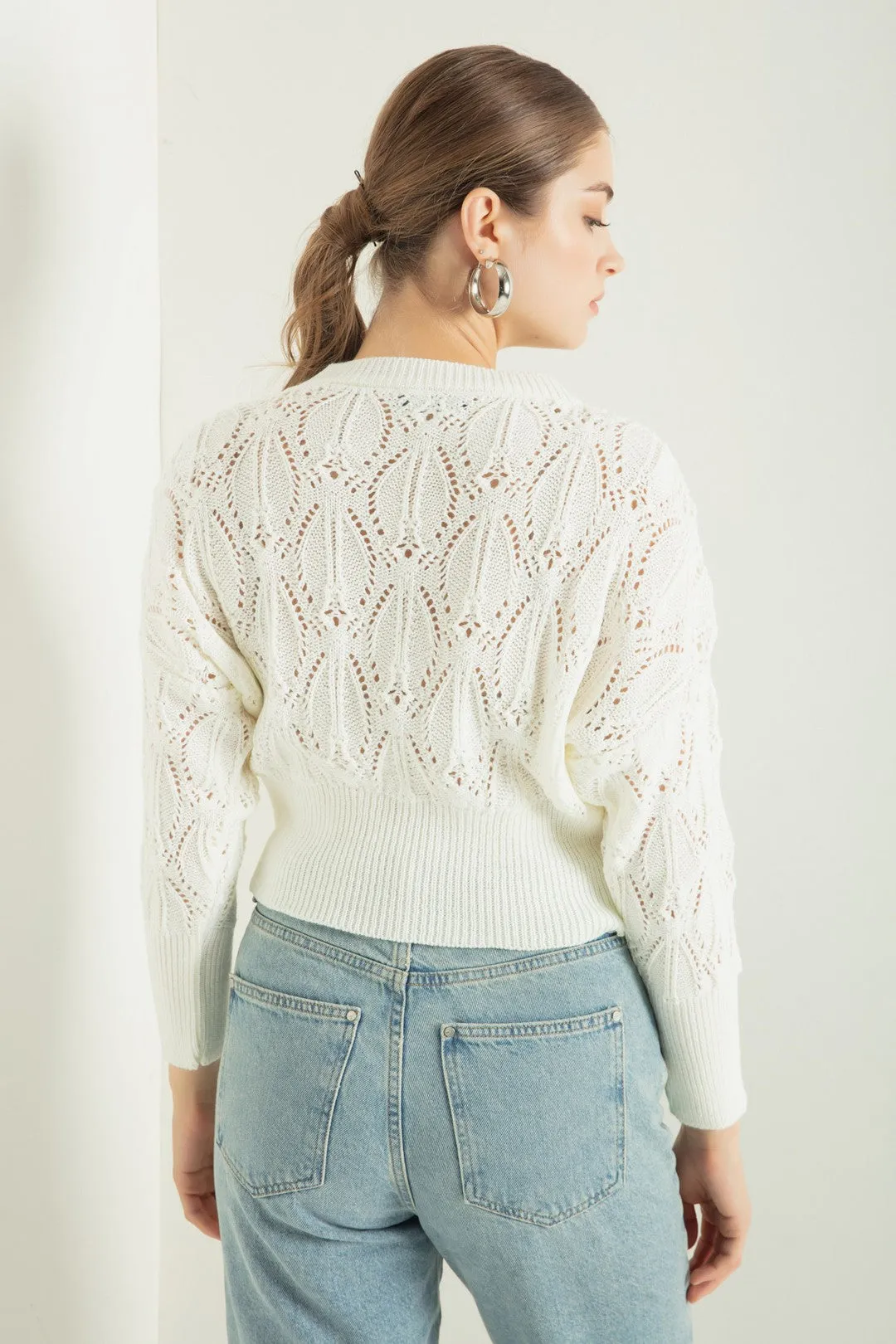 Female Bike Collar Openwork/Perforated Knitwear Sweater