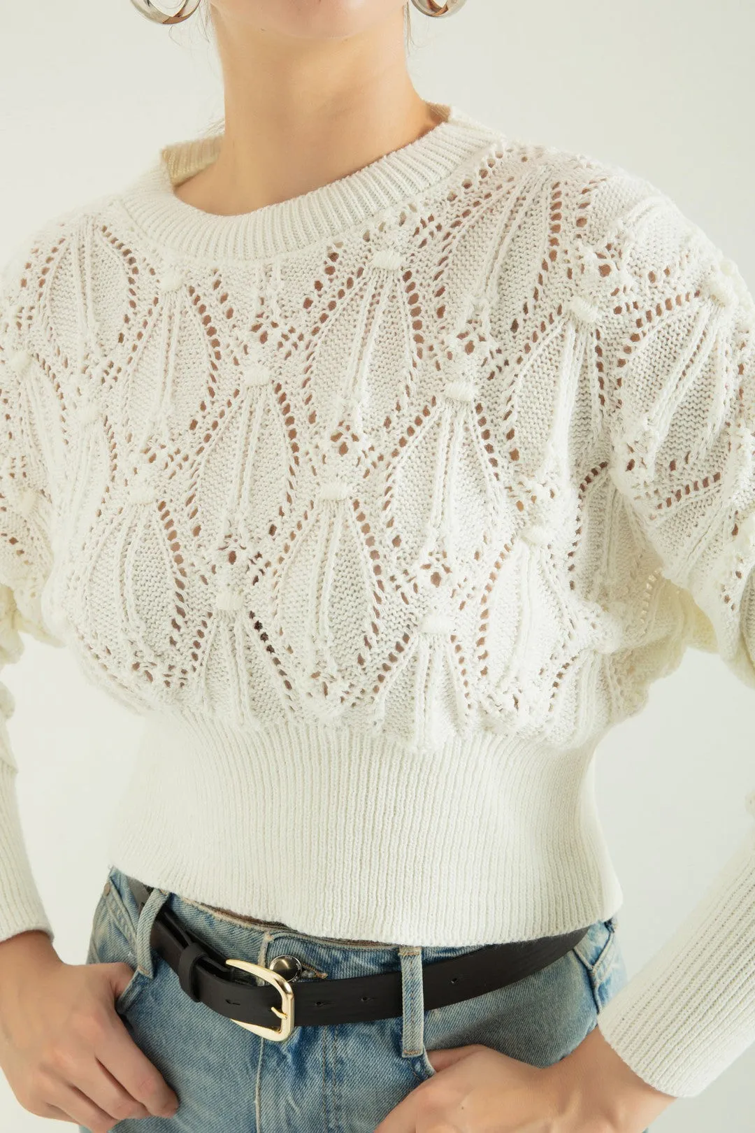 Female Bike Collar Openwork/Perforated Knitwear Sweater